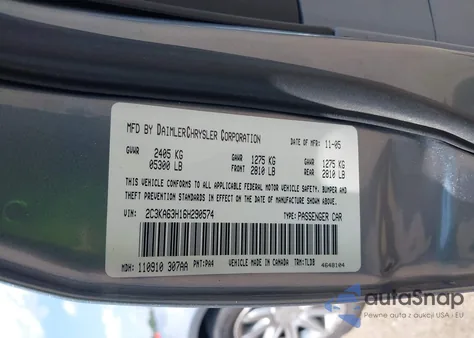 2006 Chrysler 300C из США, поврежденный, VIN 2C3KA63H16H290574